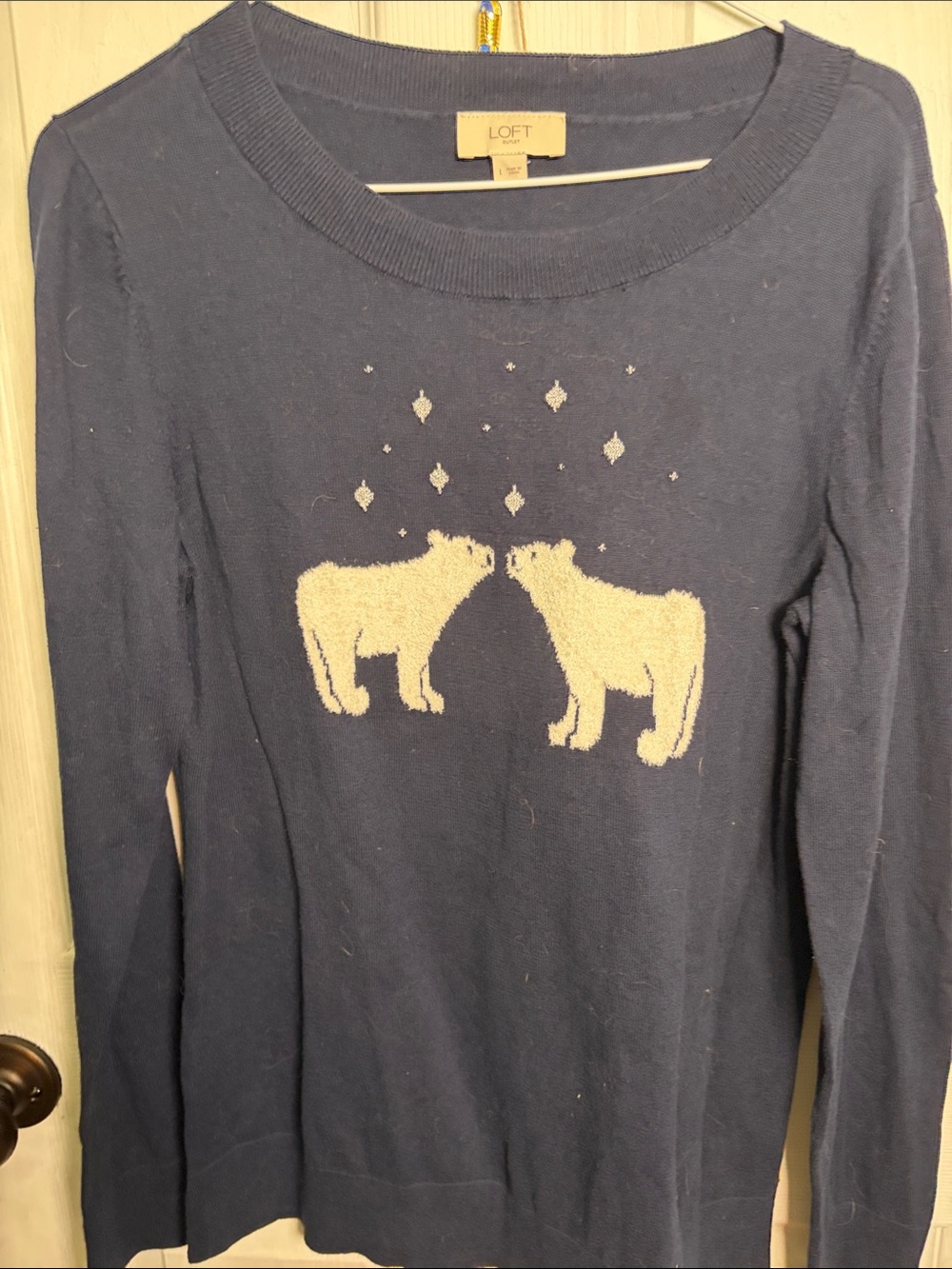 LOFT Navy Sweater with Cream Polar Bear Motif